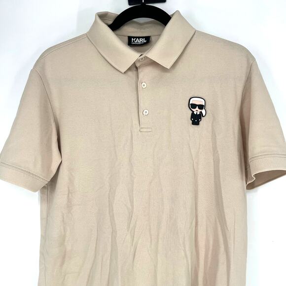Karl Lagerfeld Pique 3 Button Polo with Cream Khaki Karl Size Large - Picture 10 of 10